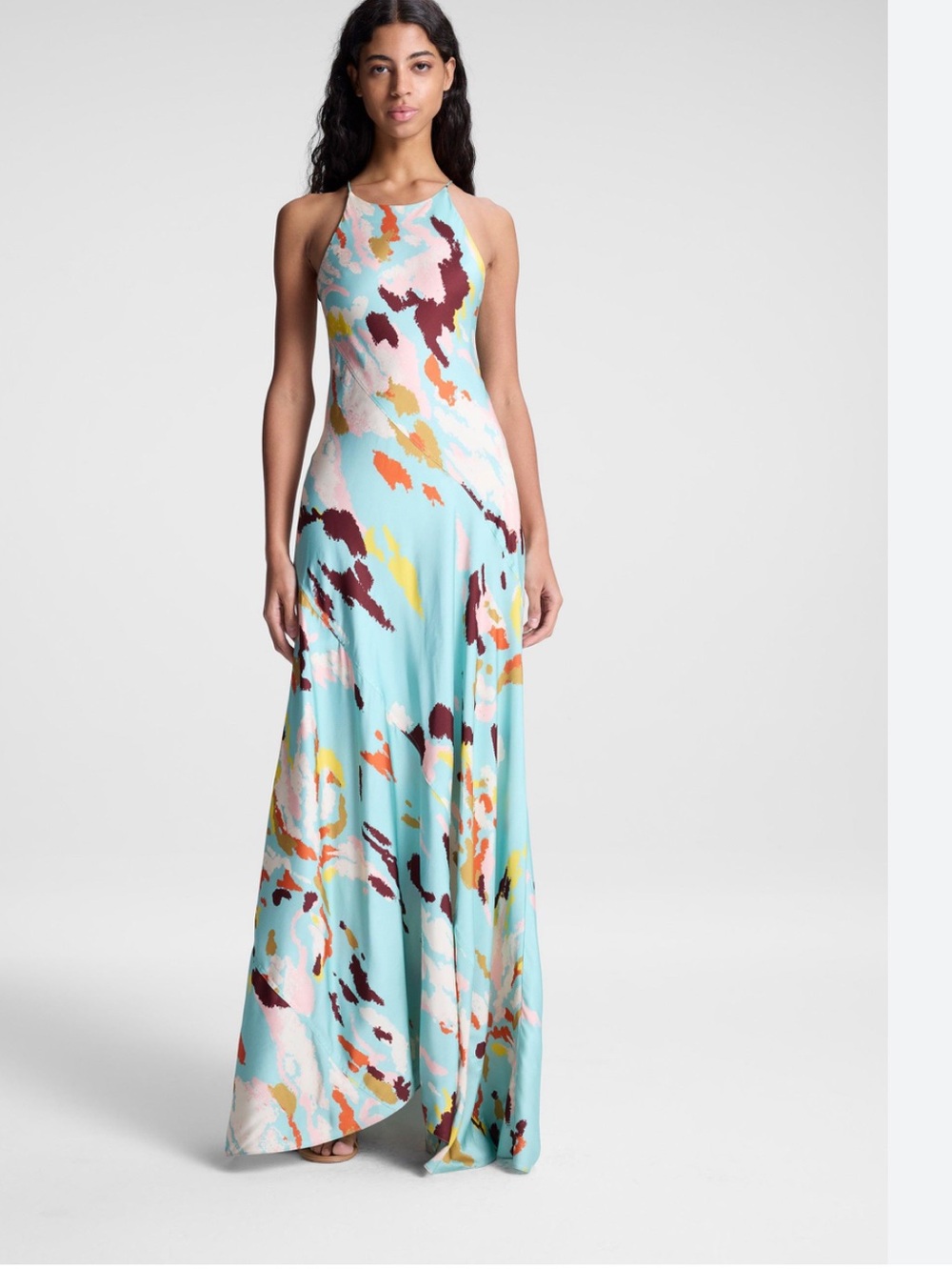 A.L.C. Halter Maxi Dress in Aqua with Multicolor Abstract Print - Picture 3 of 8